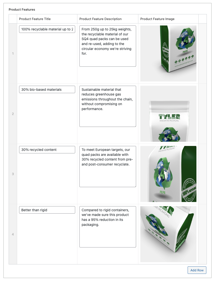 Product Info acf